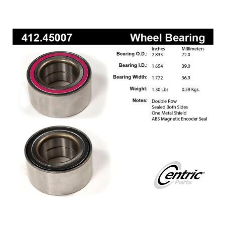 Centric Premium Double Row Wheel Bearing, Parts 412.45007